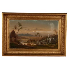 Antique Painting of an India Landscape with a Temple by Daniel C. Grose