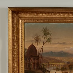 Antique Painting of an India Landscape with a Temple by Daniel C. Grose