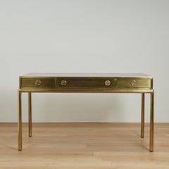 Mid Century Mastercraft Leather Top Brass Desk