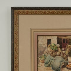 Antikes orientalistisches Aquarell eines Marktes mit Figuren und einem Kamel