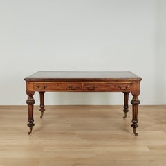 Antique English Leather Top Partners Desk or Library Table