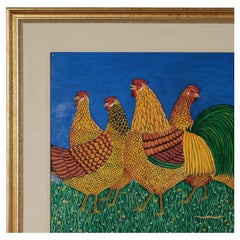 Vintage Painting of Roosters by Sara Barnes