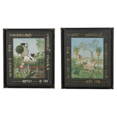Pair of Vintage Whimsical Paintings of Dogs in Decorative Frames by Stephanie Ho