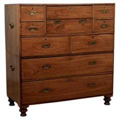 Antique Camphor Wood Campaign Chest with Pullout Desk