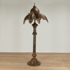 Antique Moroccan Perforated Brass and Copper Floor Lamp
