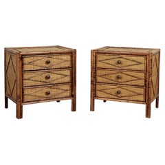 Pair of Vintage British Colonial Faux Bamboo and Grasscloth Stands