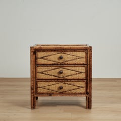 Pair of Vintage British Colonial Faux Bamboo and Grasscloth Stands