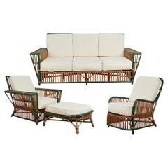 Set da quattro pezzi di mobili da veranda in rattan in stile Art Déco