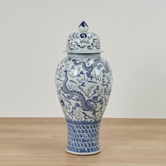Pair of Chinese Blue and White Porcelain Dragon Palace Urns