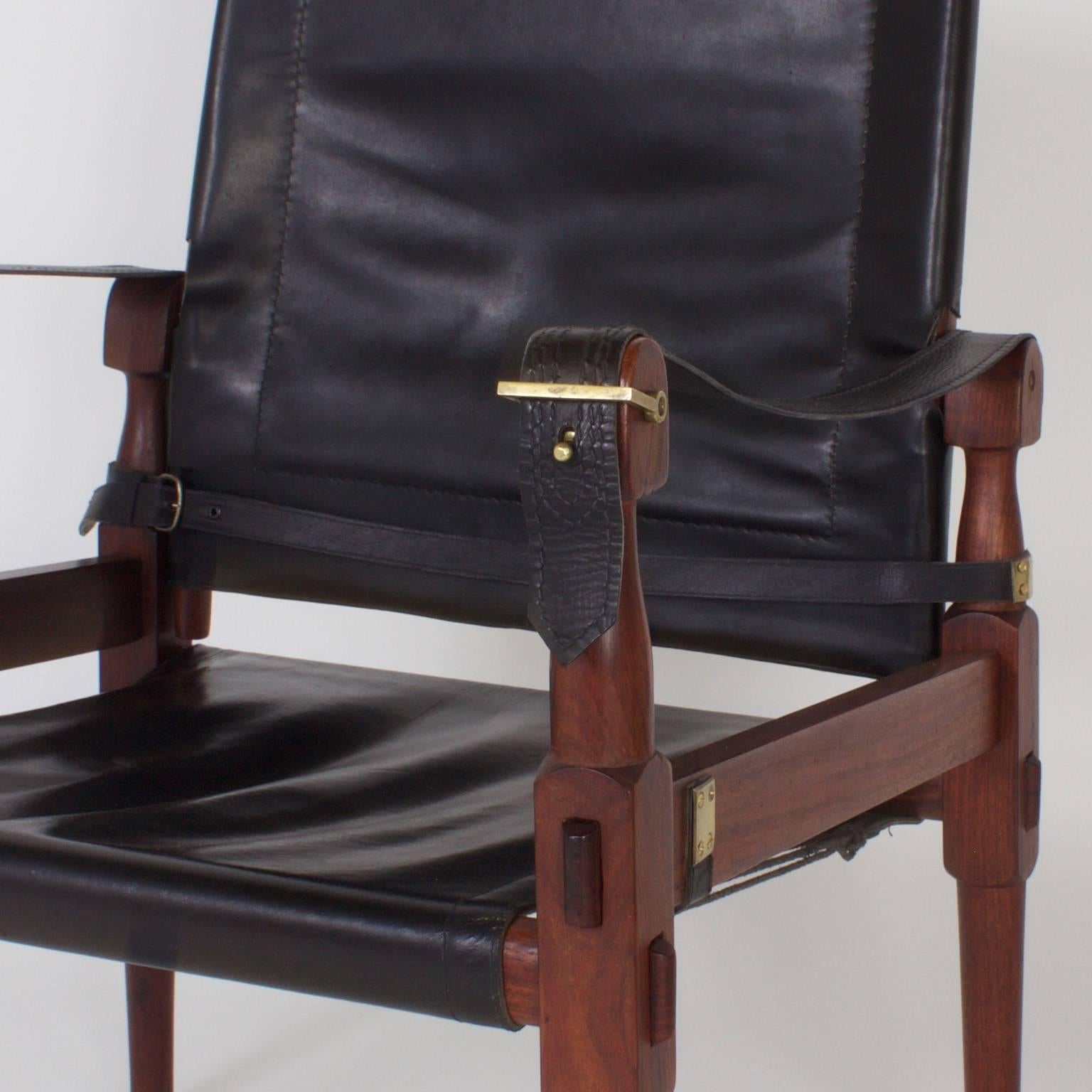 Pakistani Set of Four Mid-Century Safari or Campaign Leather Chairs