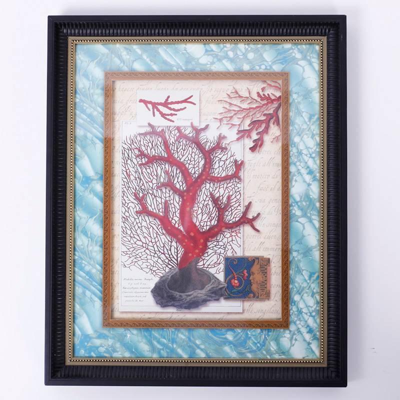 North American Set of Four Red Coral Prints in Custom Frames