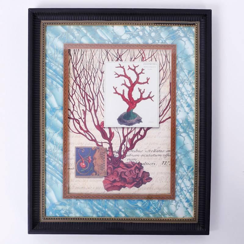 Late 20th Century Set of Four Red Coral Prints in Custom Frames