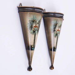 Pair of Tole Wall Planters with Palm Trees