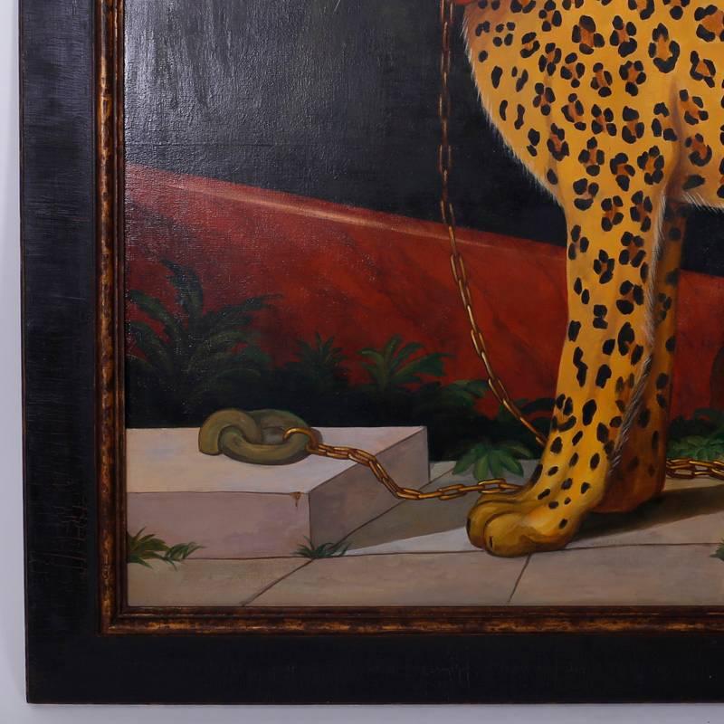 Oil Painting on Canvas of a Leopard by William Skilling In Excellent Condition In Palm Beach, FL