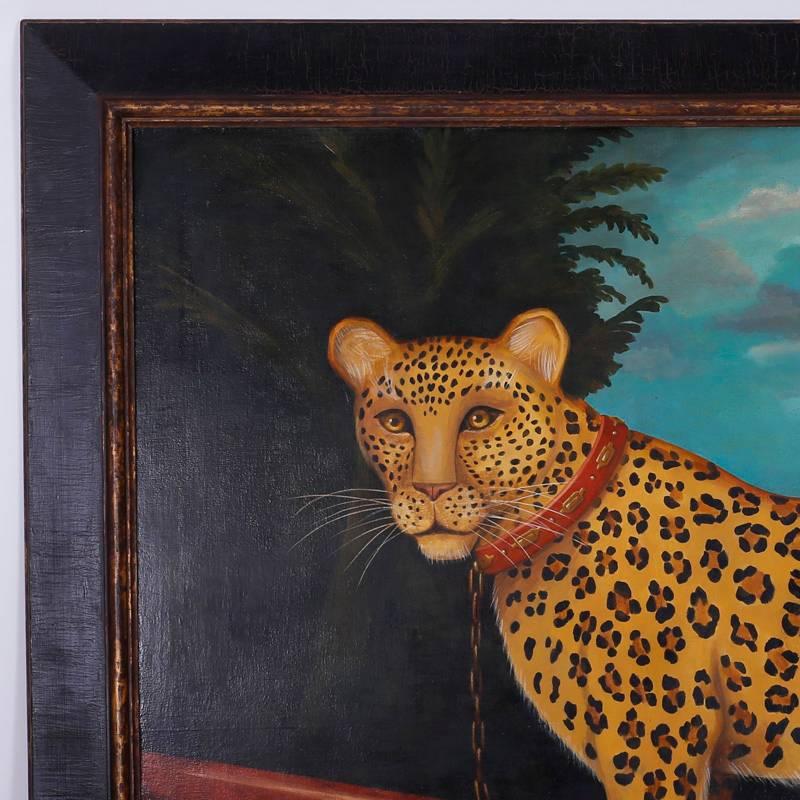 Folk Art Oil Painting on Canvas of a Leopard by William Skilling