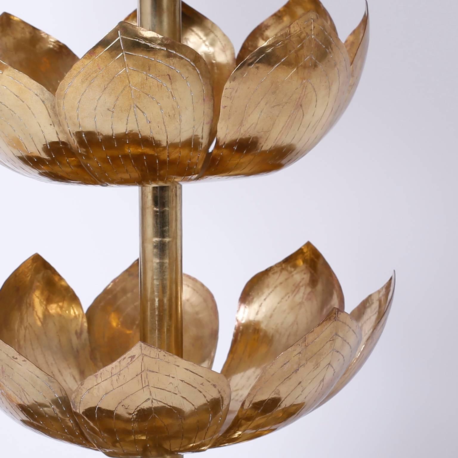 Mid-Century Modern Pair of Lotus Leaf Table Lamps on Lucite Bases