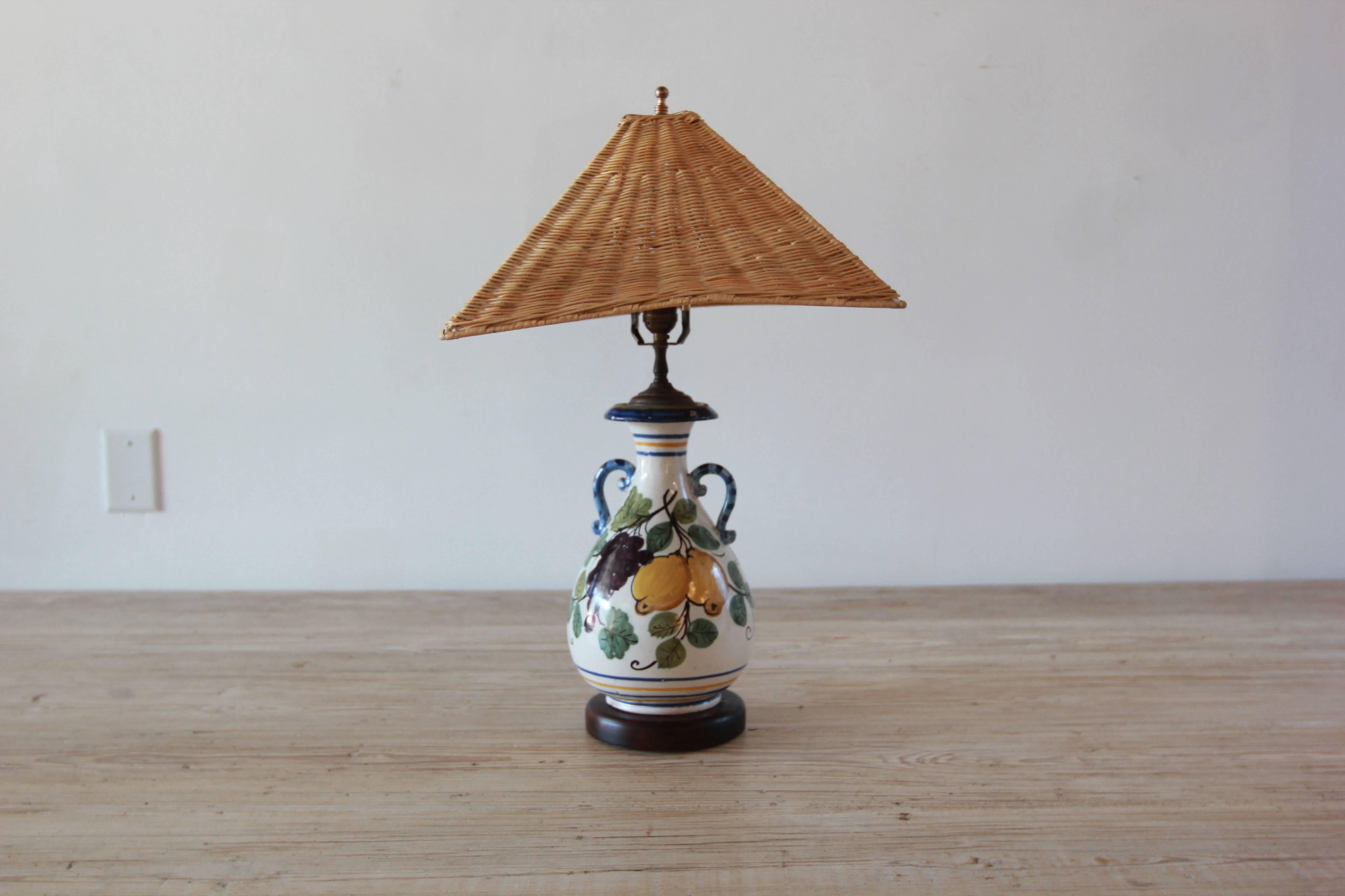 Italian table lamp with hand-painted fruit. Lampshade not included.