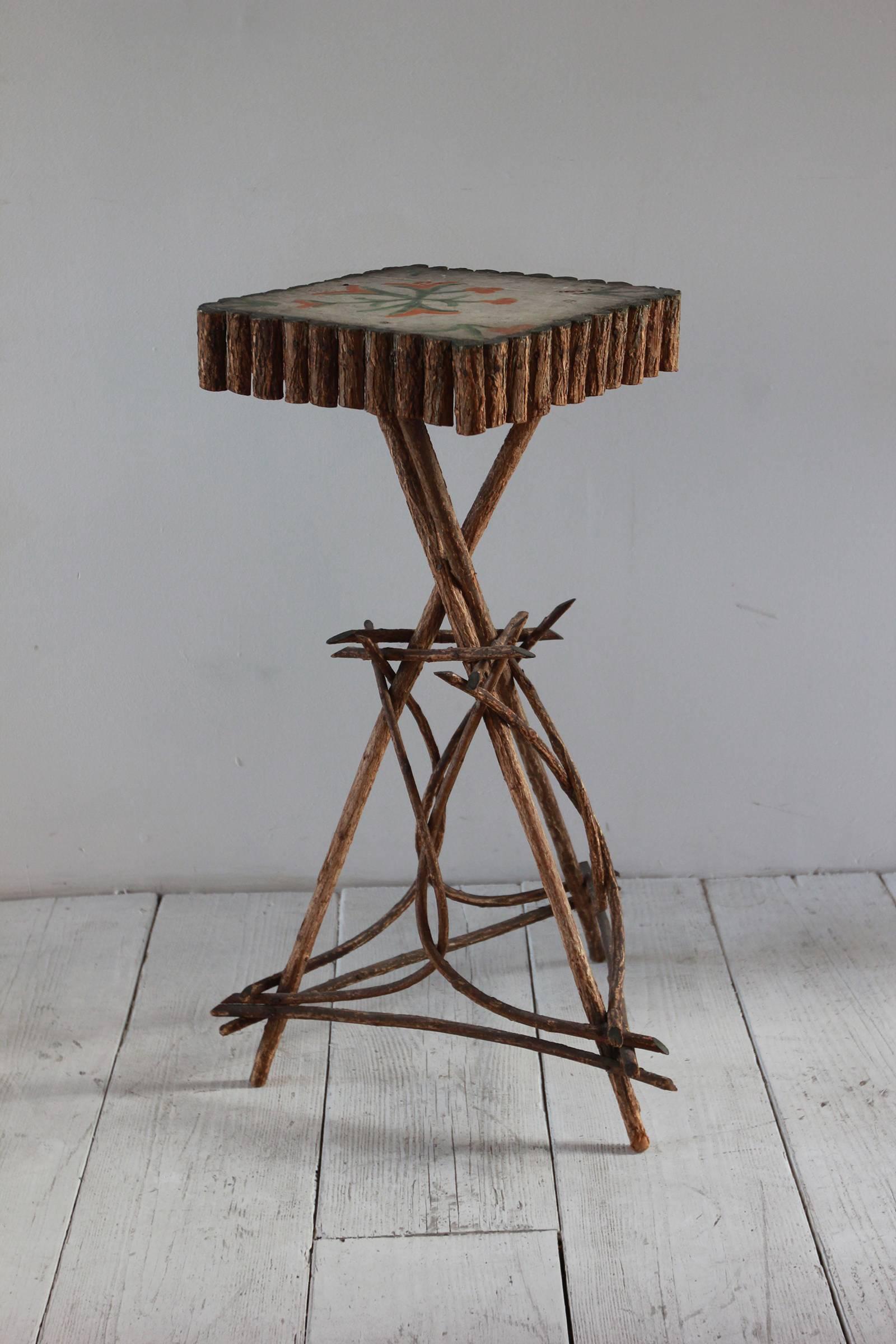 19th Century Painted Folk Style Twig Side Tables