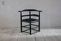 Black Painted Corner Chair Upholstered in Black Leather