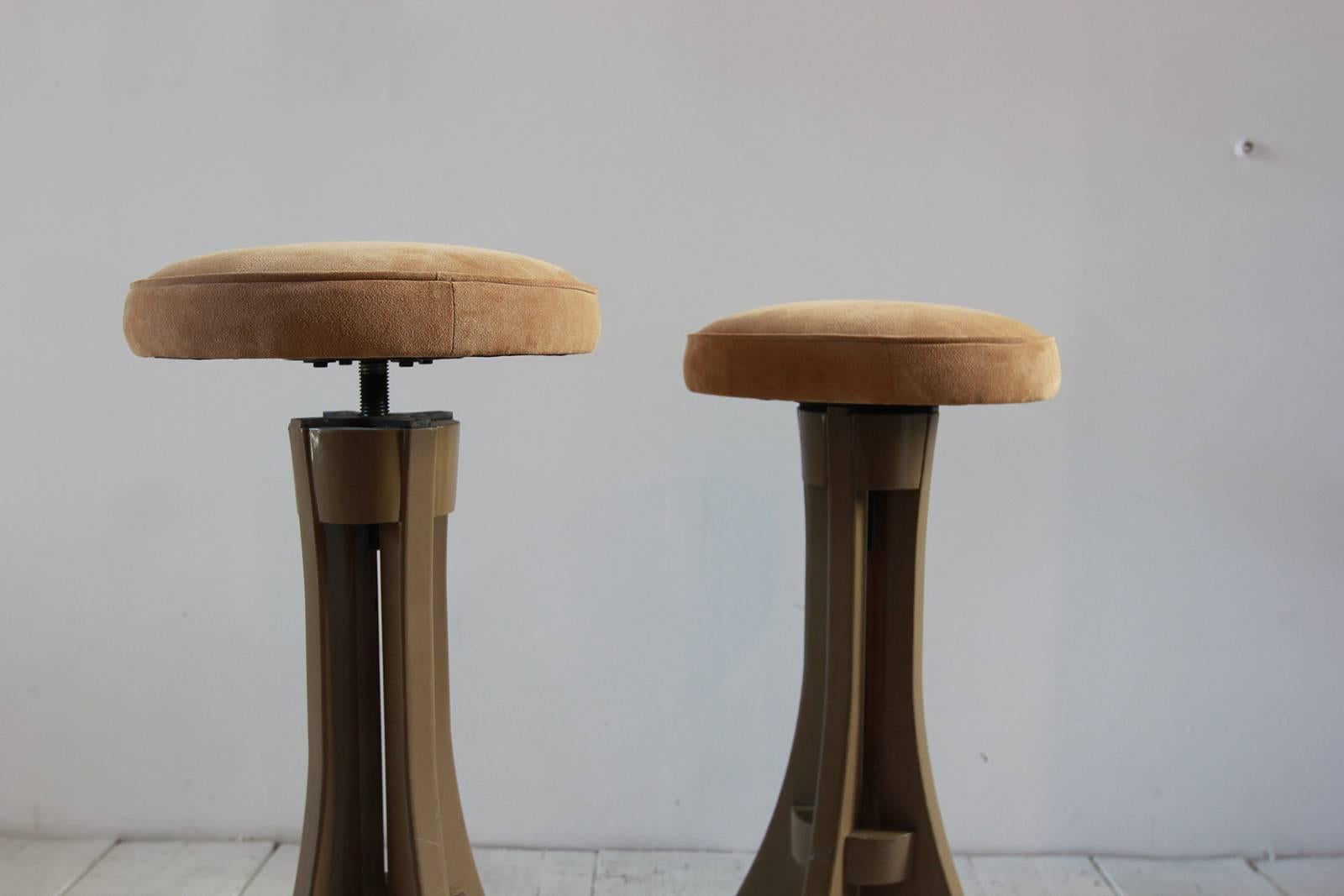 20th Century Brown Painted Stools with Suede Seat Cushion