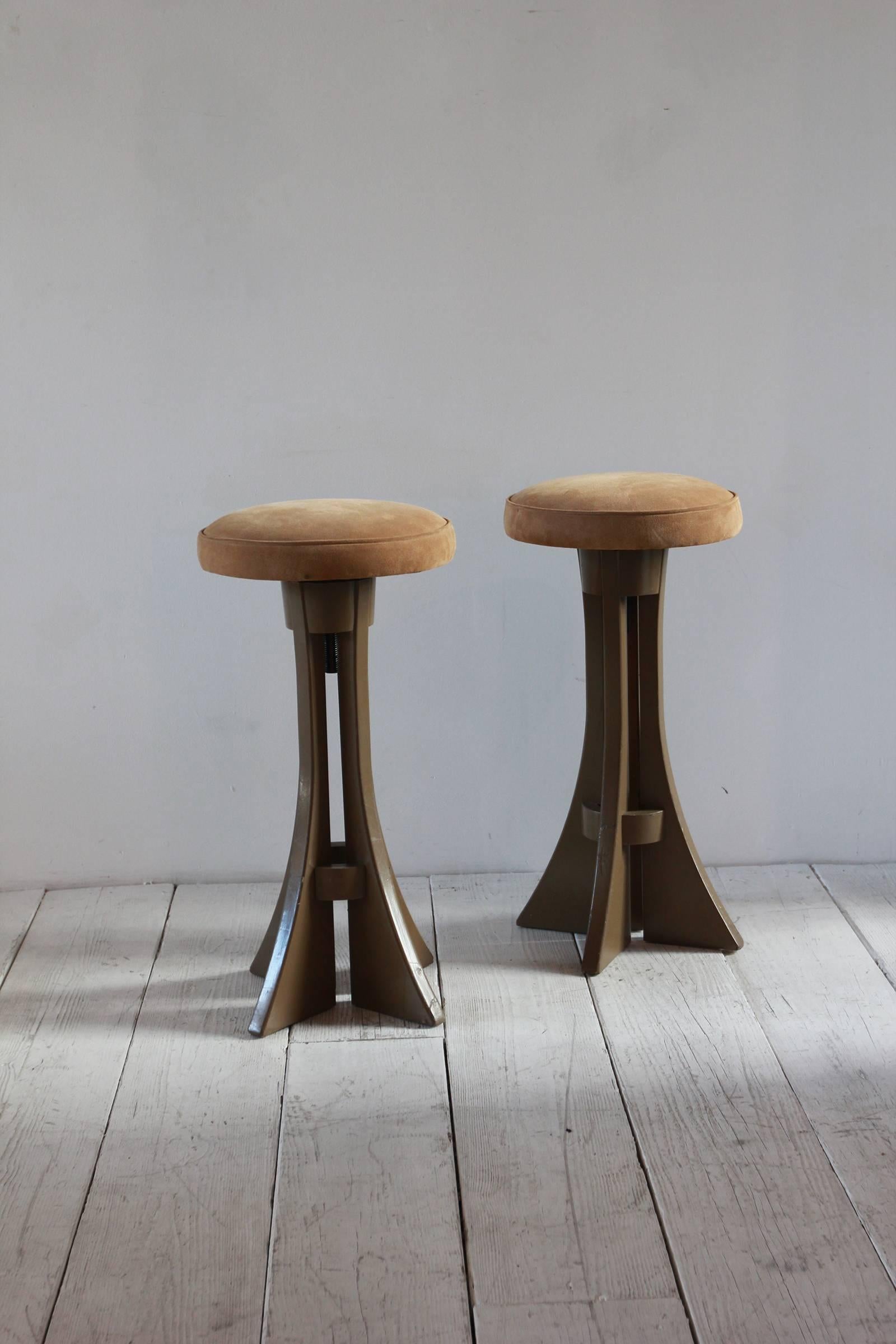 Brown Painted Stools with Suede Seat Cushion 1
