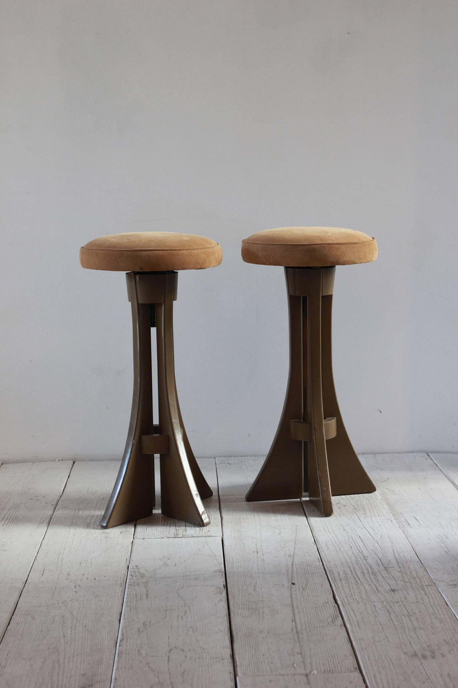 Brown Painted Stools with Suede Seat Cushion 2