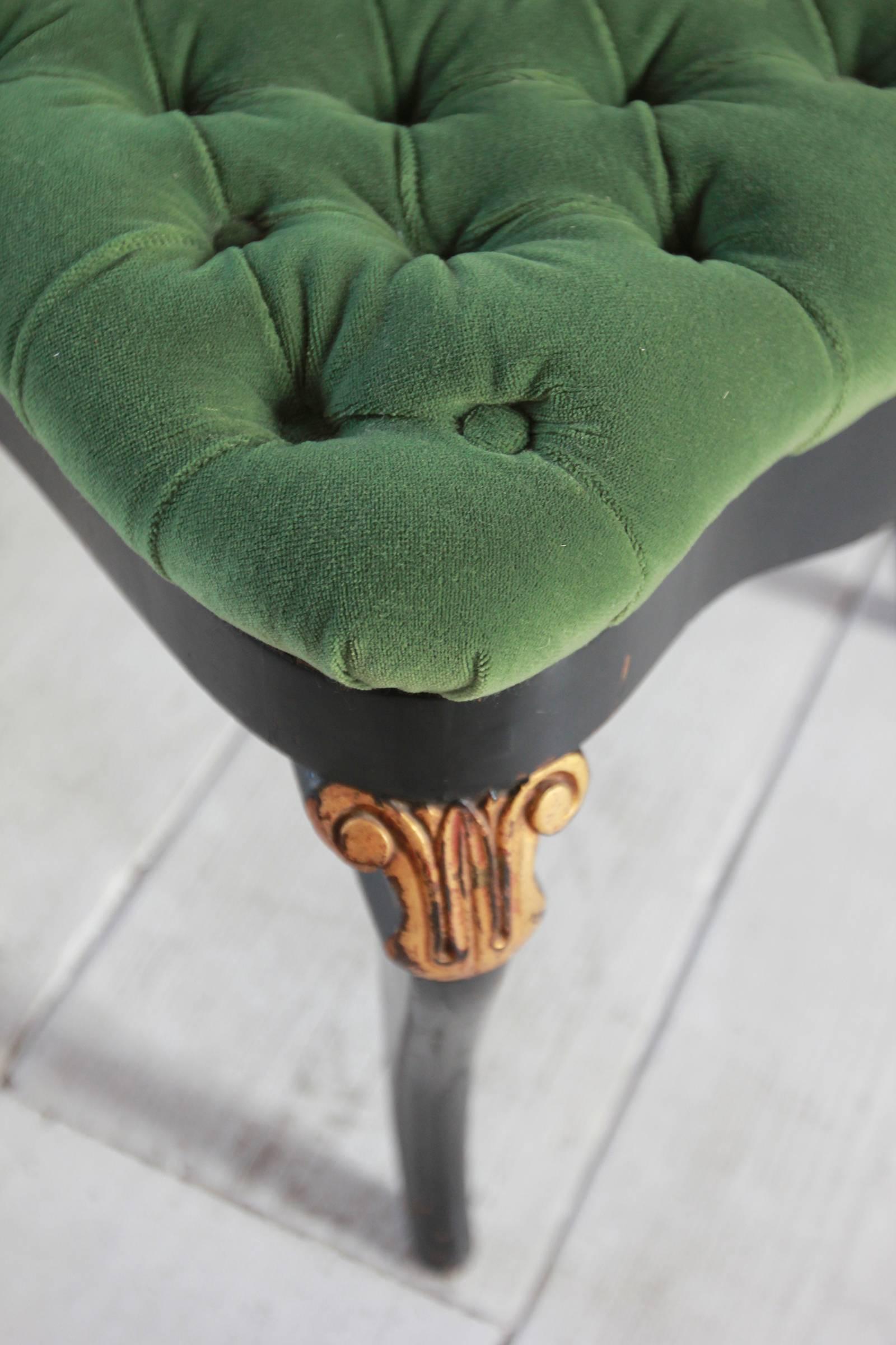 Black and Gold Painted Regency Chair Upholstered in Green Velvet 4