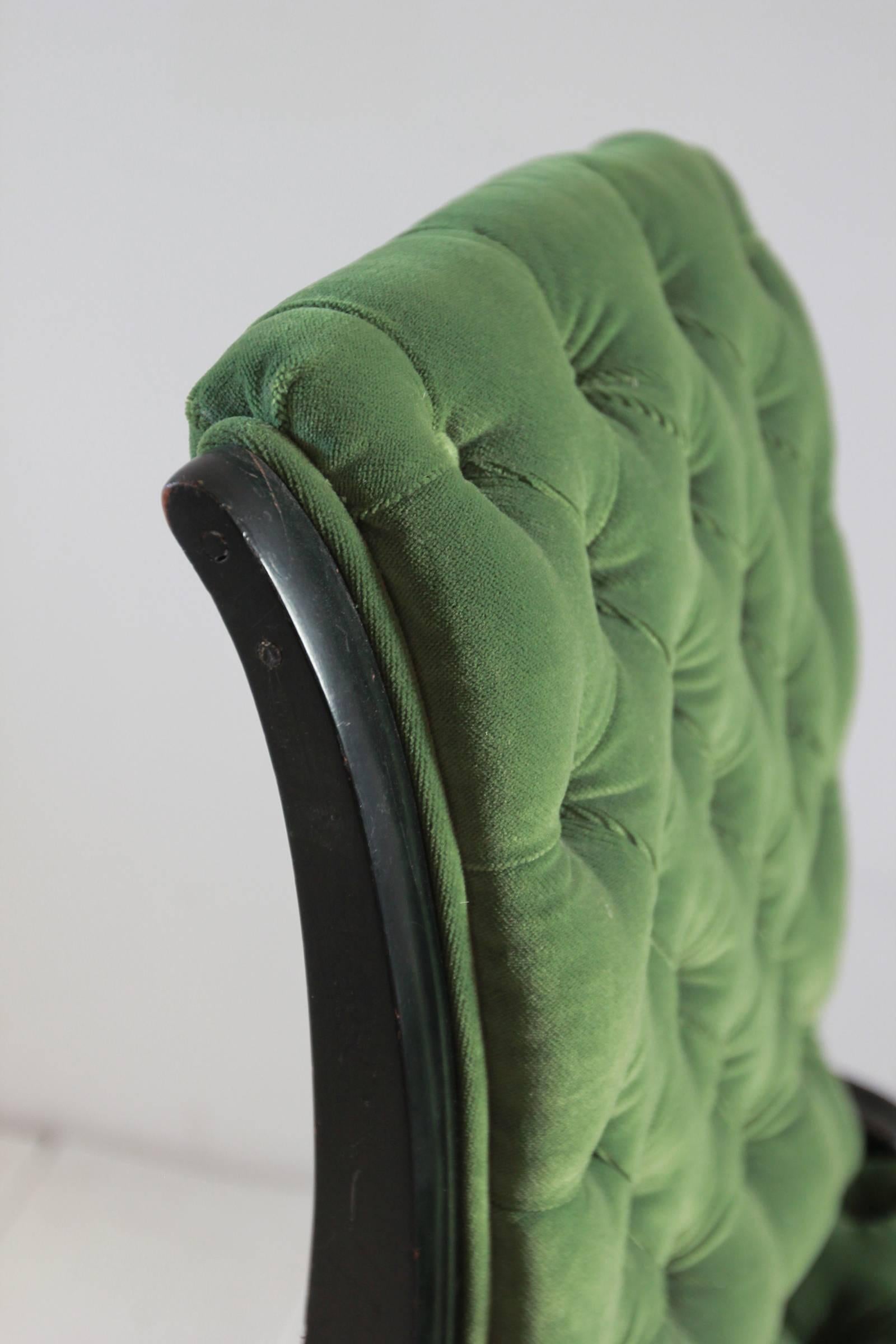 Black and Gold Painted Regency Chair Upholstered in Green Velvet 5