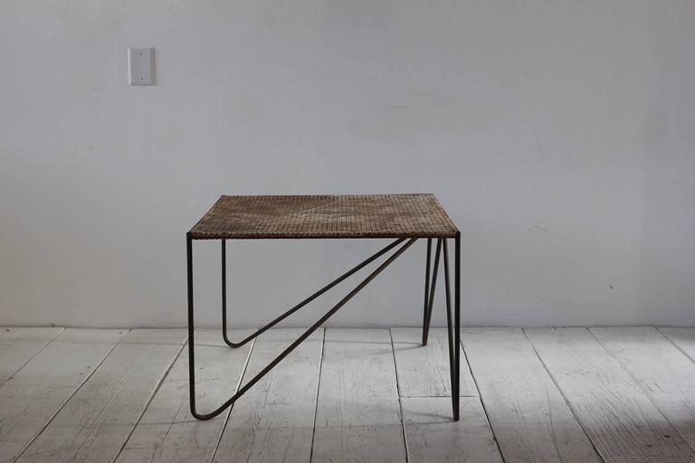 Rustic Perforated Metal Side Table with Angled Legs at 1stdibs