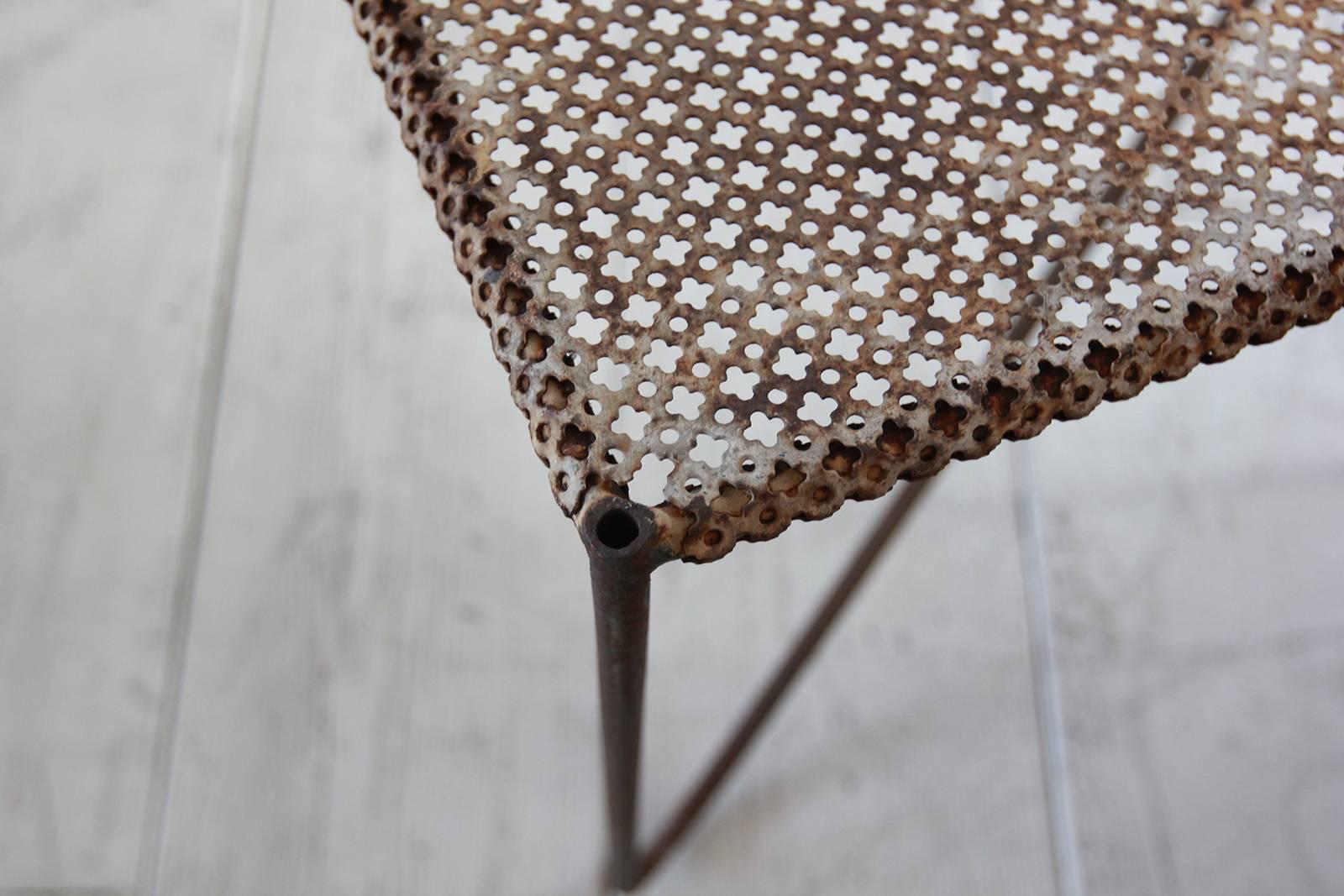 Rustic Perforated Metal Side Table with Angled Legs 1