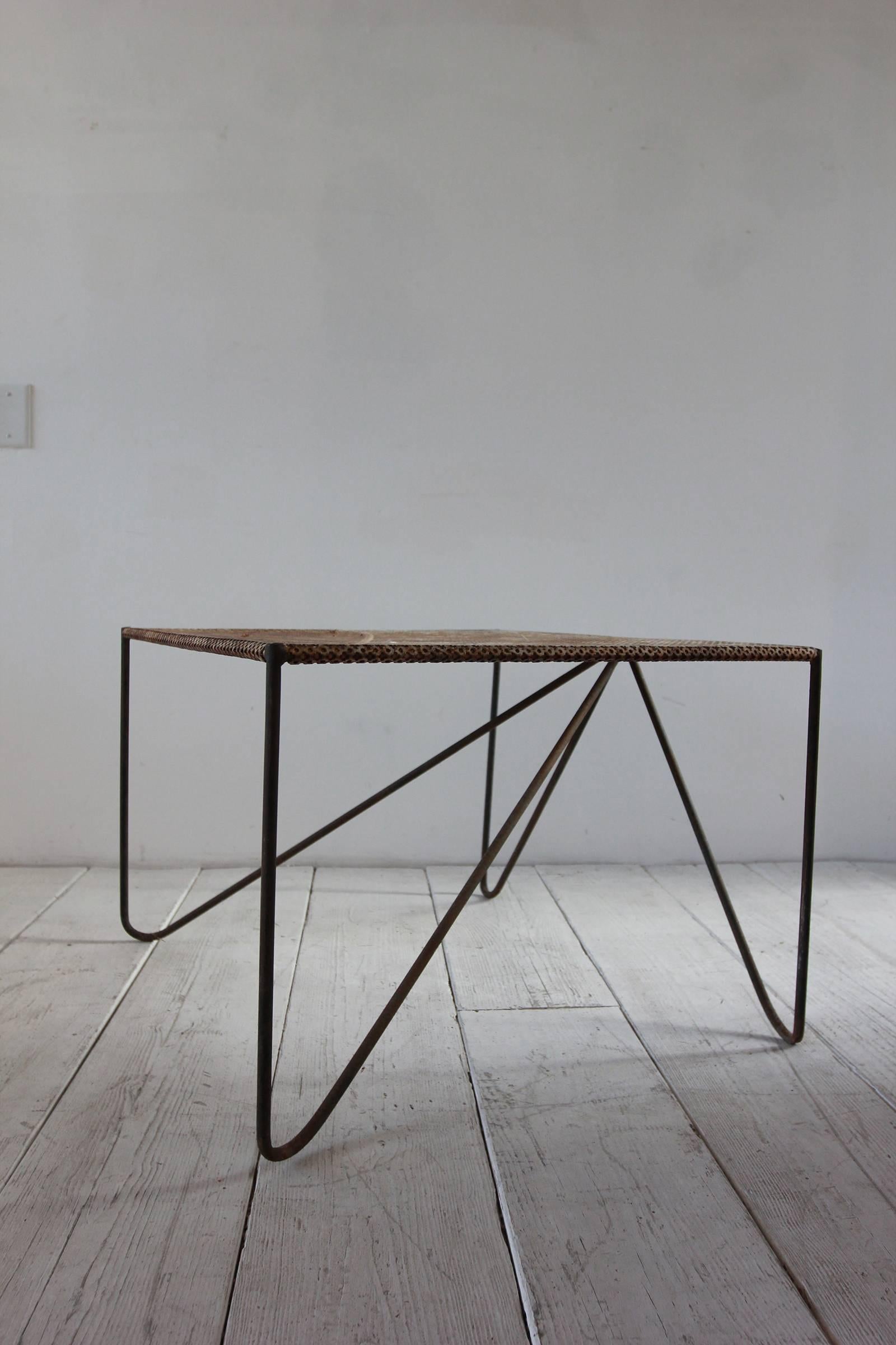 Rustic Perforated Metal Side Table with Angled Legs 4