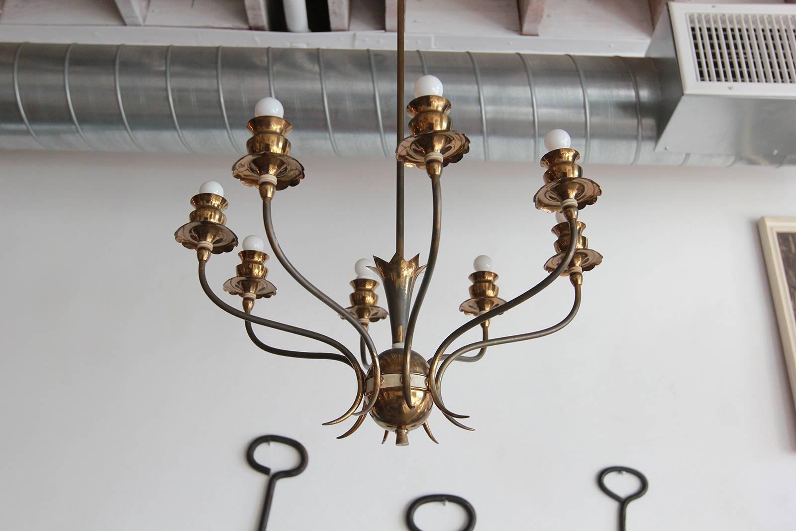 Italian Brass Eight-Arm Chandelier In Distressed Condition In Los Angeles, CA