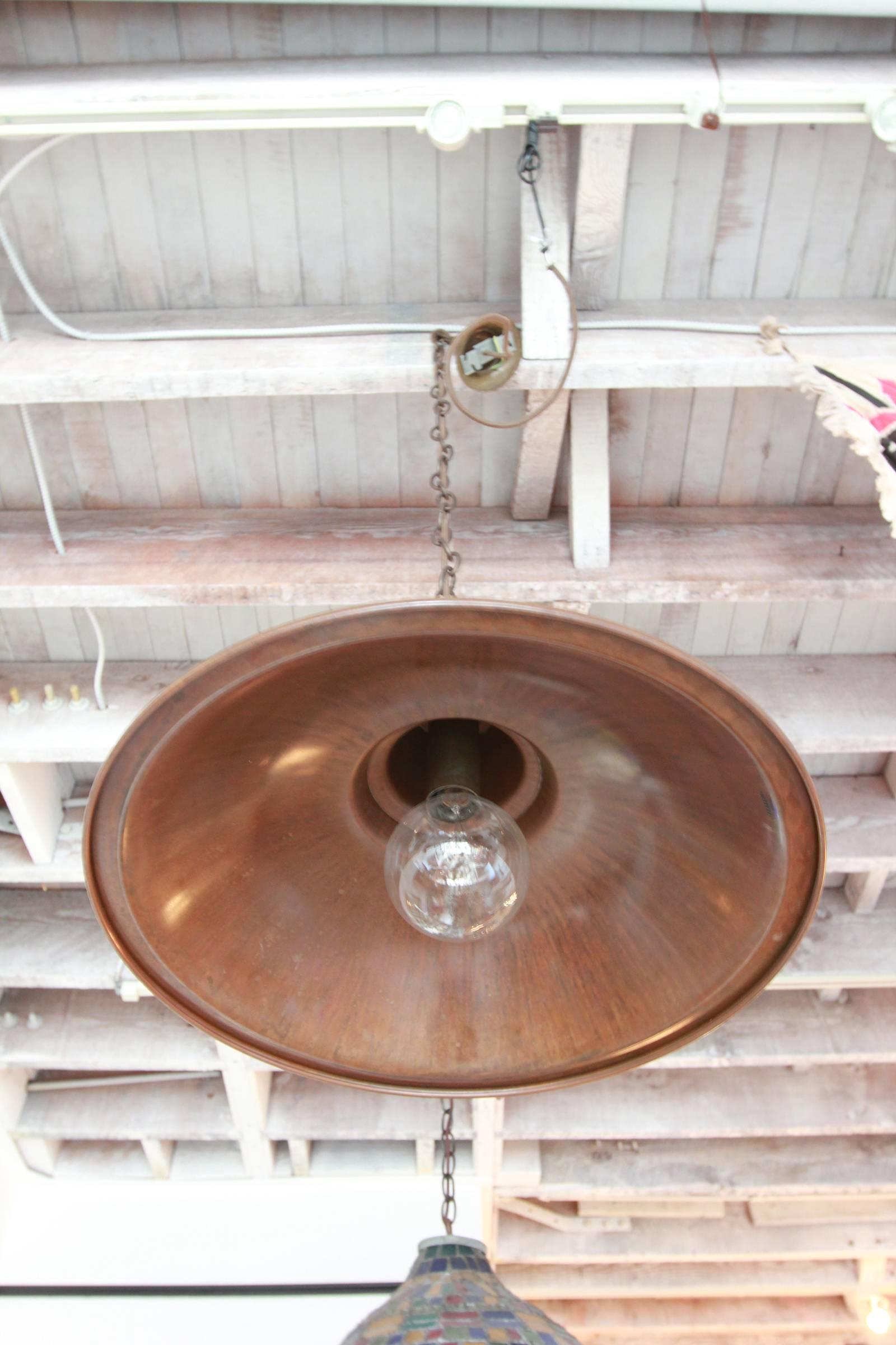 Rustic Italian copper pendant with chain and canopy.