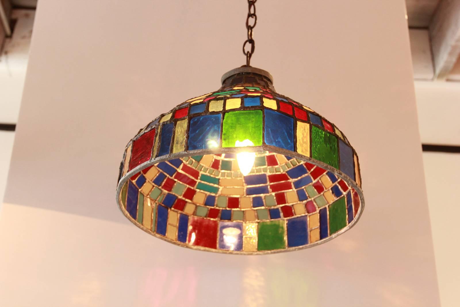 Arts and Crafts Colorful Stained Glass Pendant