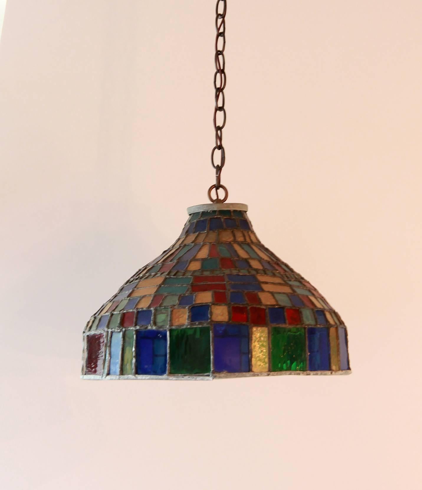 Colorful Stained Glass Pendant In Distressed Condition In Los Angeles, CA