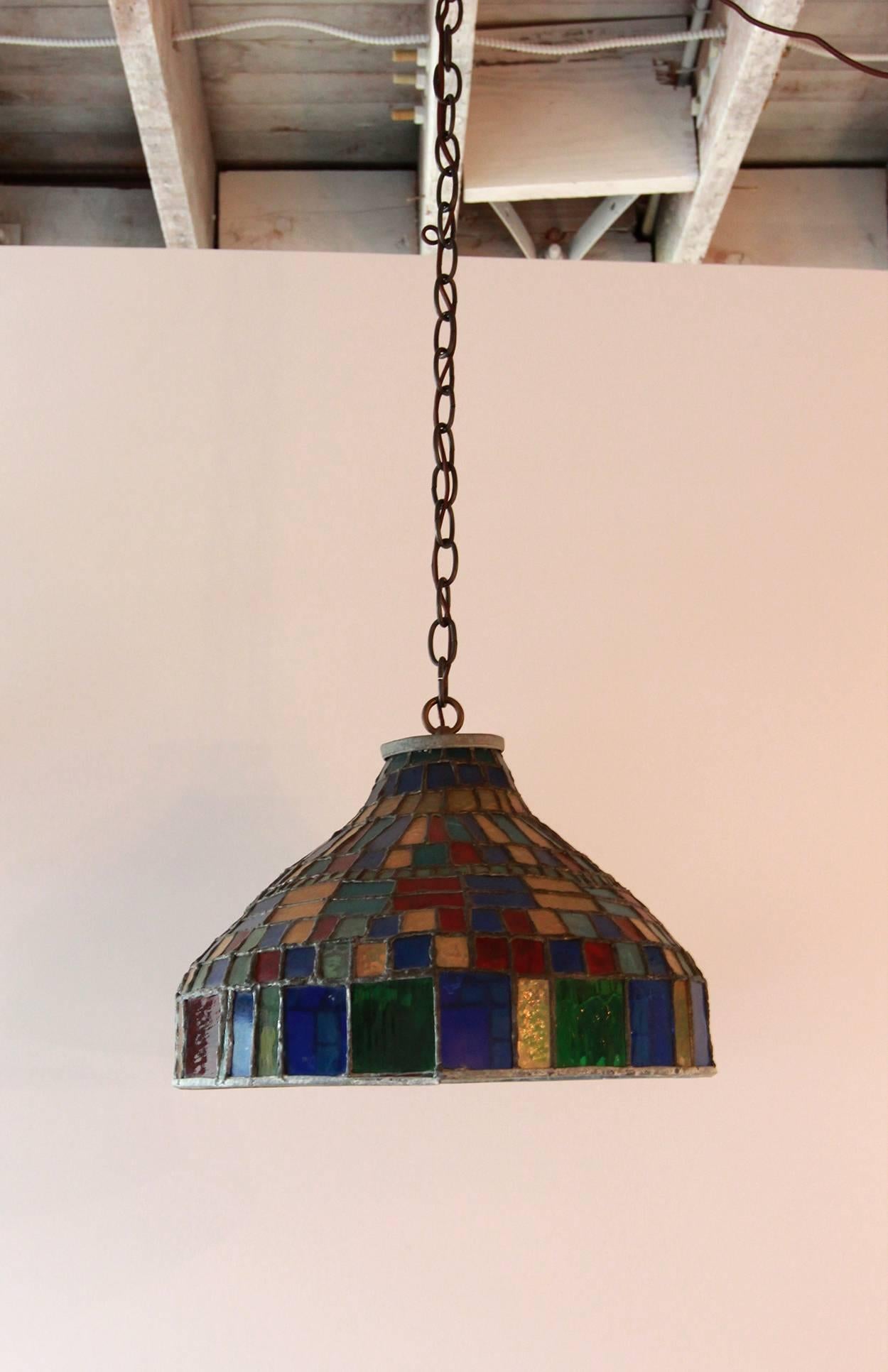 20th Century Colorful Stained Glass Pendant