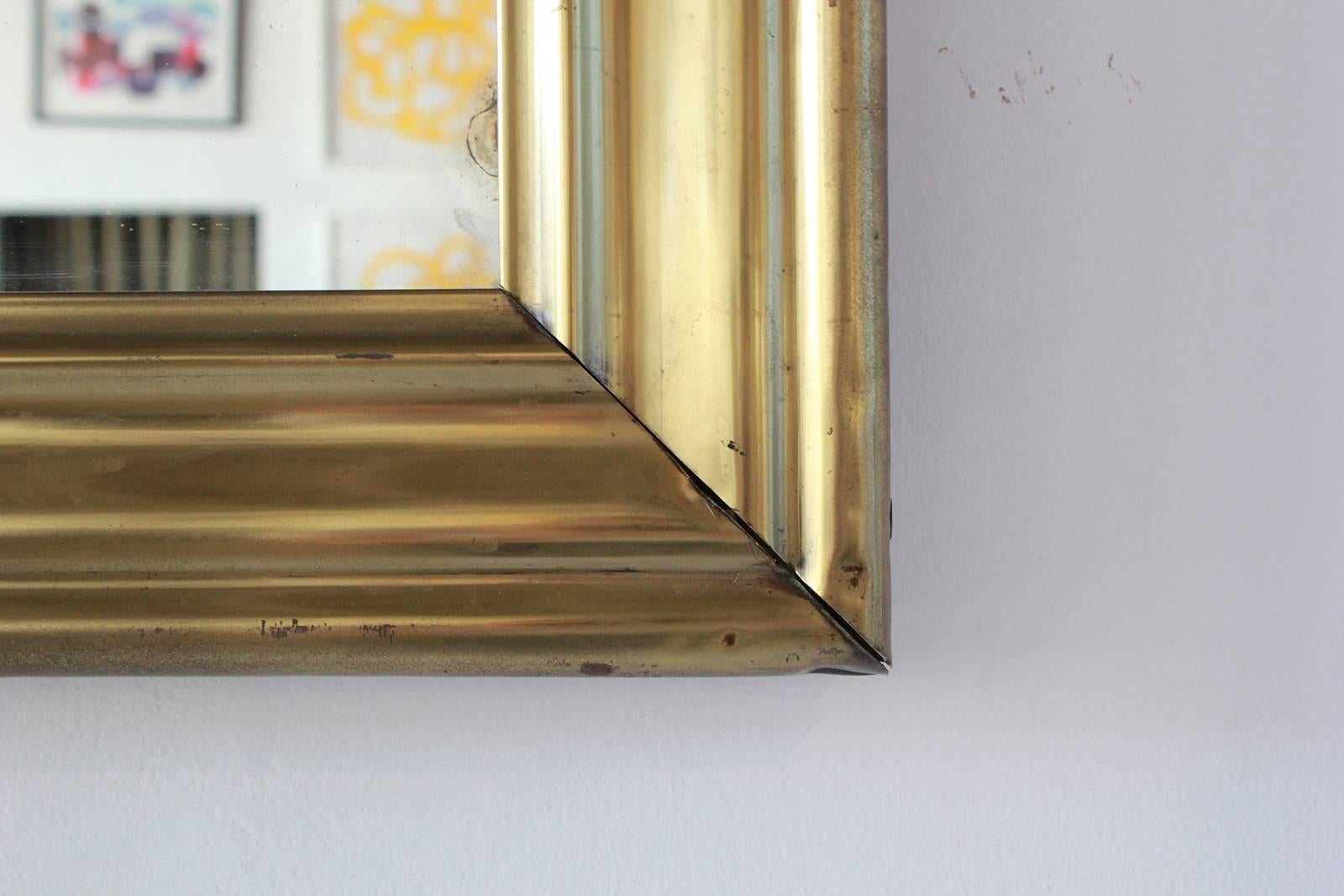 Long Brass Rectangular Mirror In Distressed Condition In Los Angeles, CA