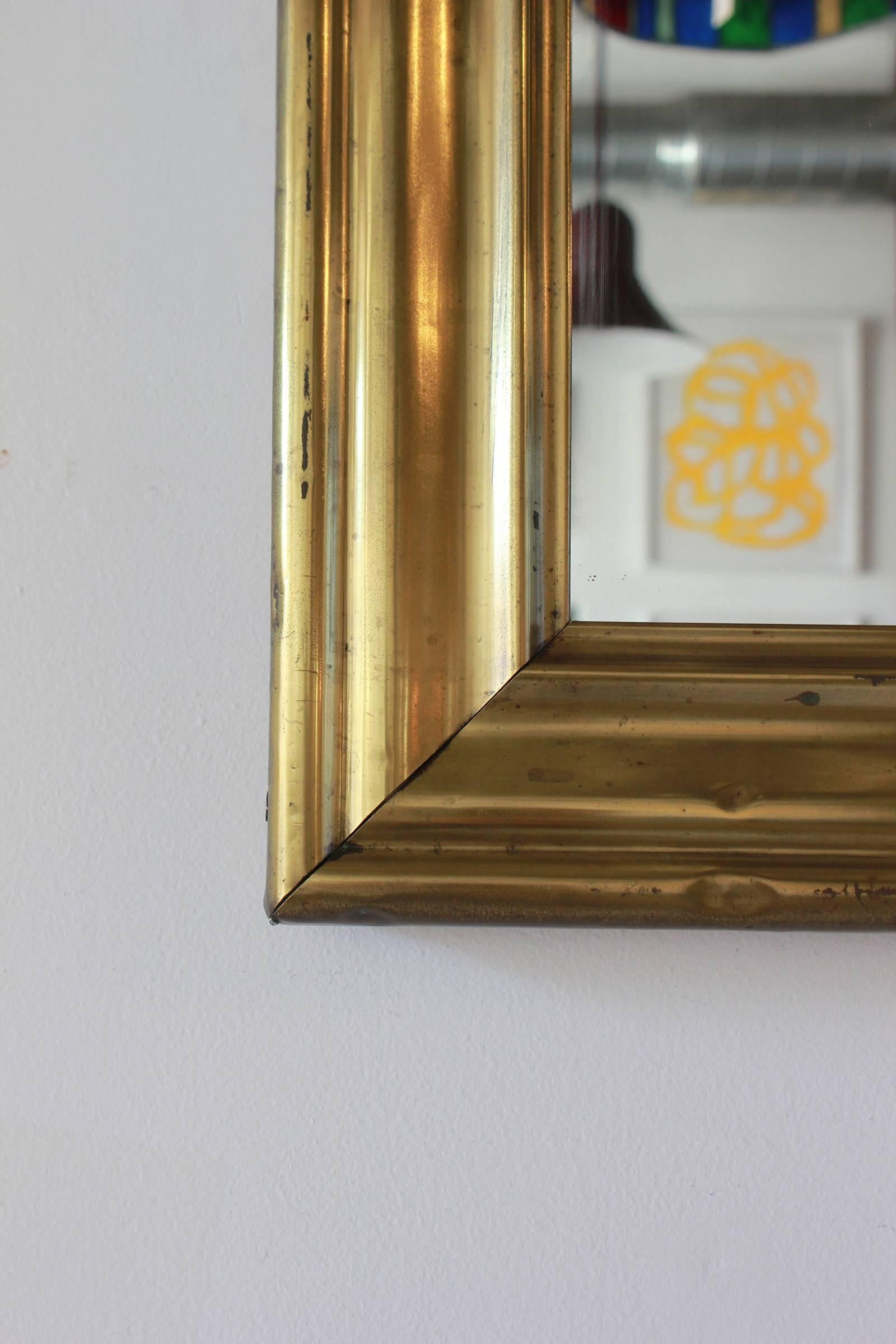 Mid-20th Century Long Brass Rectangular Mirror