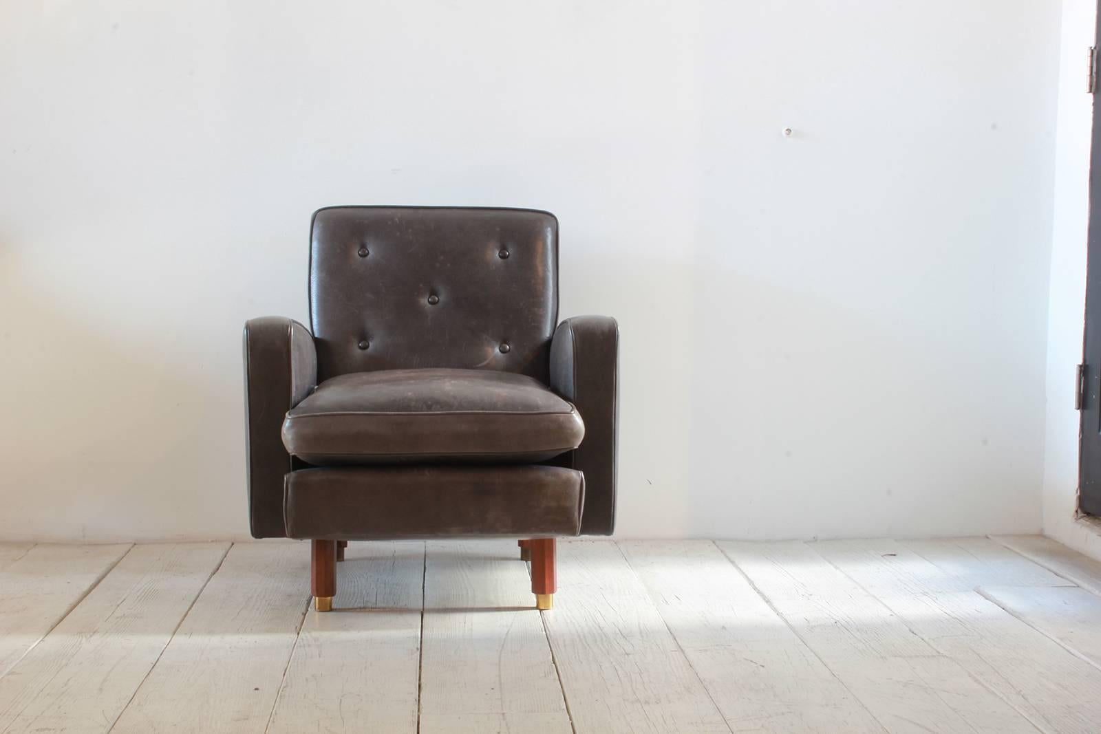 Pair of Masculine Leather Club Chairs 1
