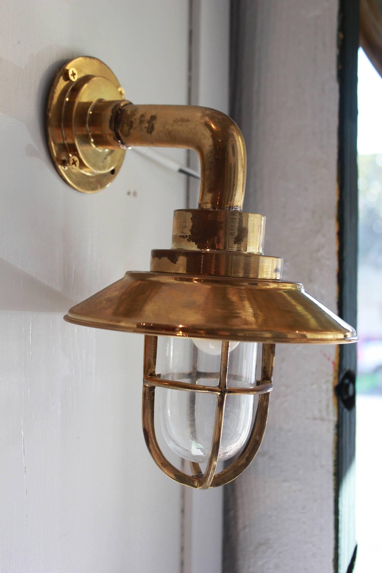 Vintage Nautical Brass Bulkhead Sconce In Good Condition In Los Angeles, CA