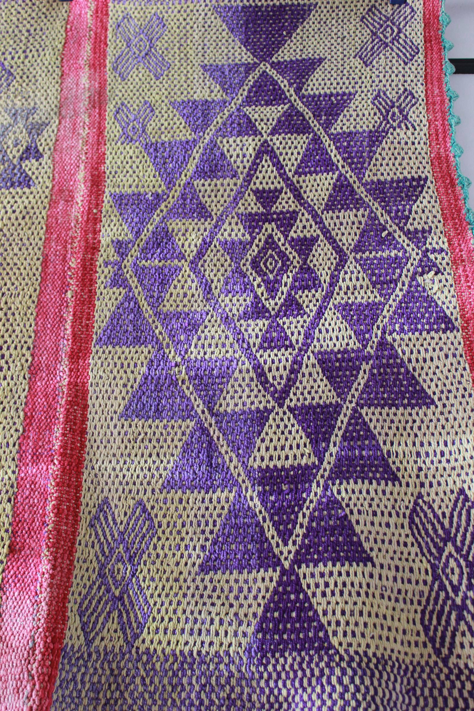 Peruvian Handwoven Textile with Violet Geometric Details In Distressed Condition In Los Angeles, CA