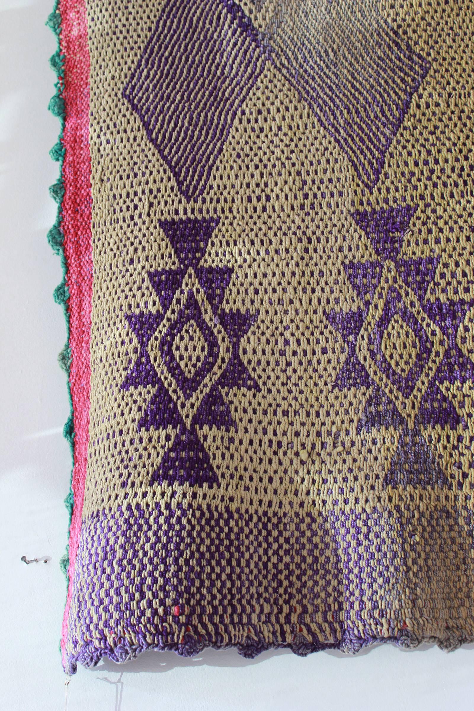 Mid-20th Century Peruvian Handwoven Textile with Violet Geometric Details