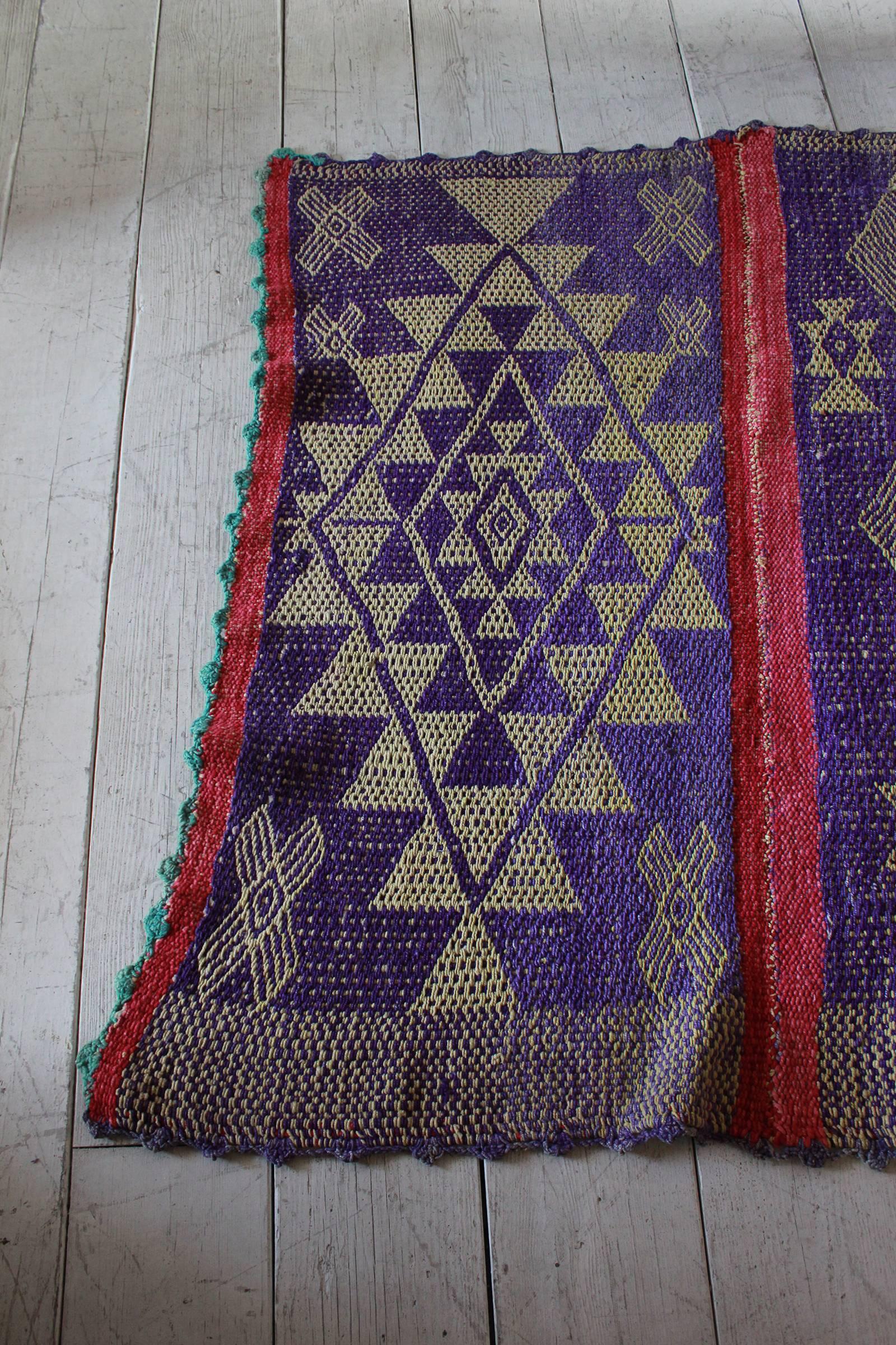 Peruvian Handwoven Textile with Violet Geometric Details 1