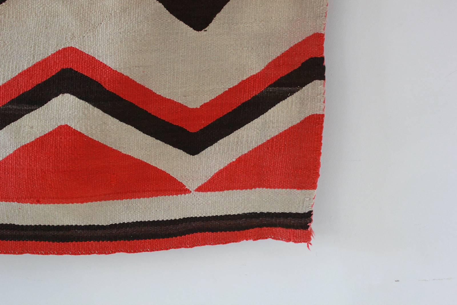 Wool Chevron Pattern Red and Brown Vintage Textile In Distressed Condition In Los Angeles, CA