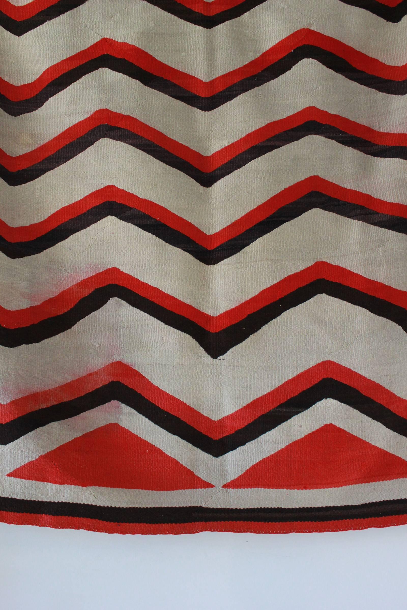 Mid-20th Century Wool Chevron Pattern Red and Brown Vintage Textile