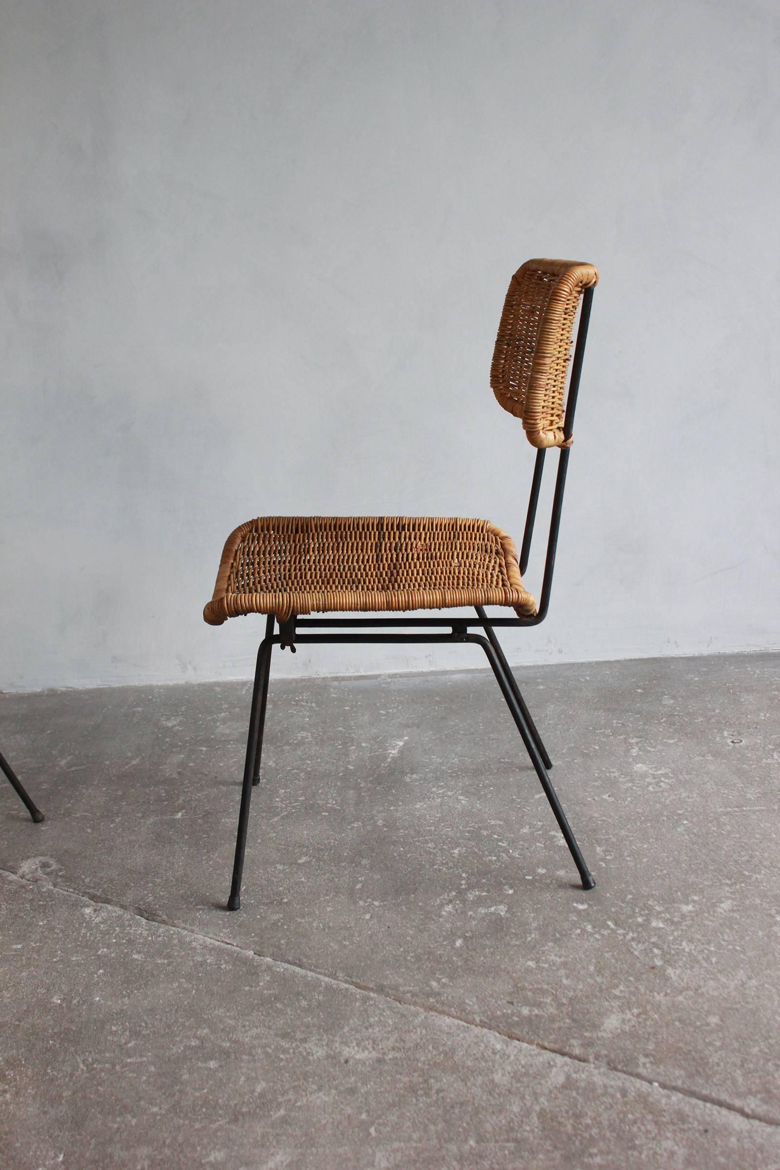 Mid-20th Century Rattan and Iron Side Chair