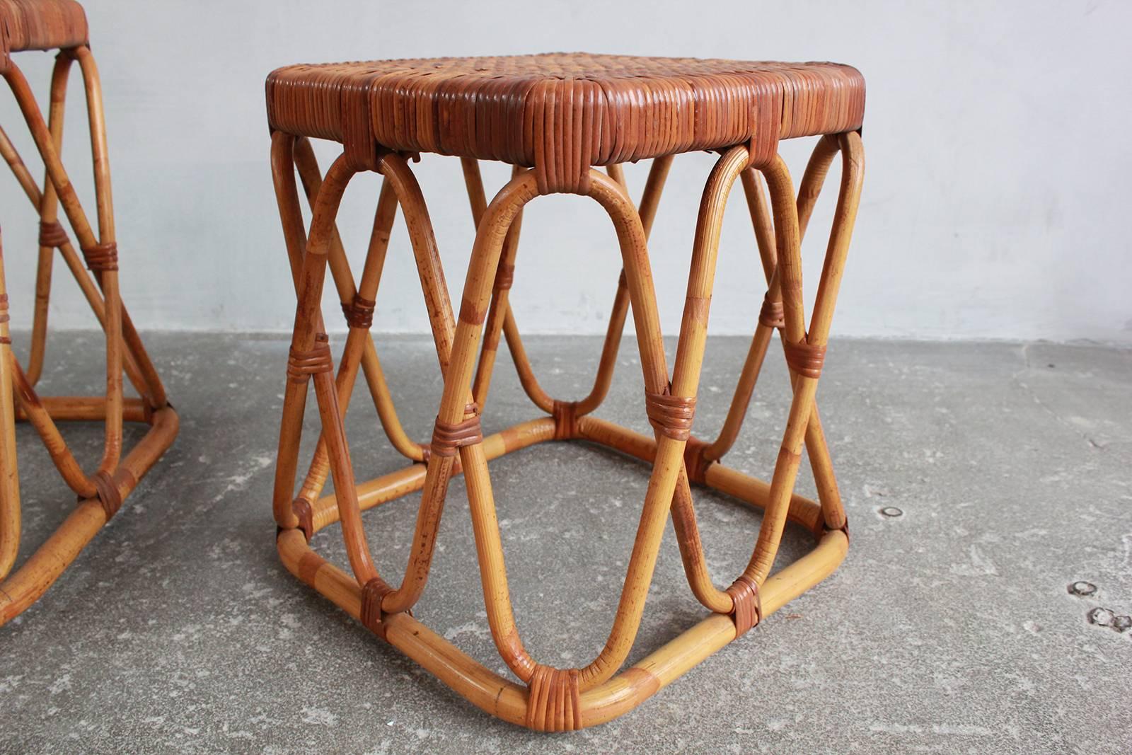 Pair of Square Wicker Nesting Tables 1