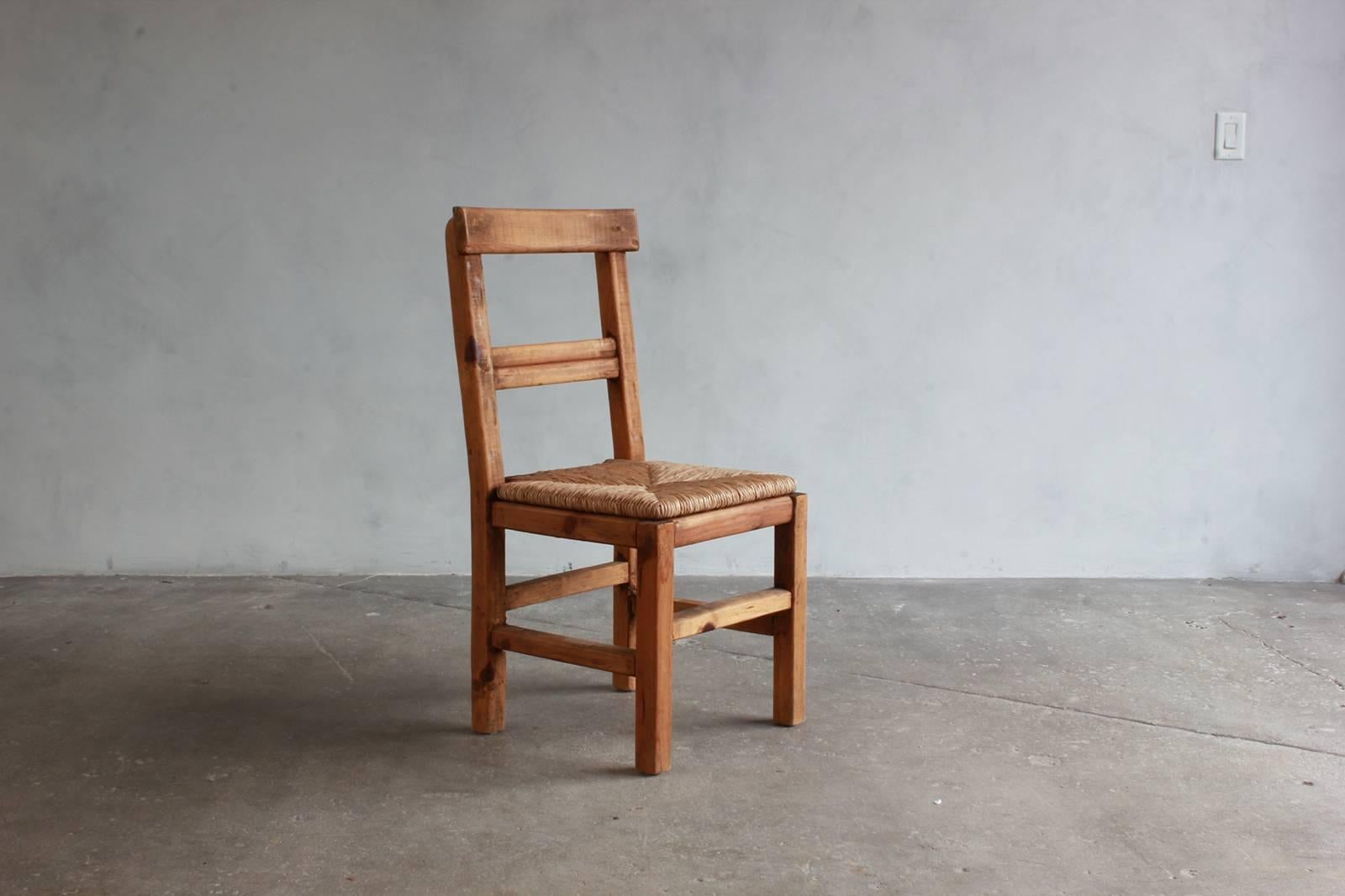 Mid-20th Century Set of Four French Dining Chairs with Rush Seat