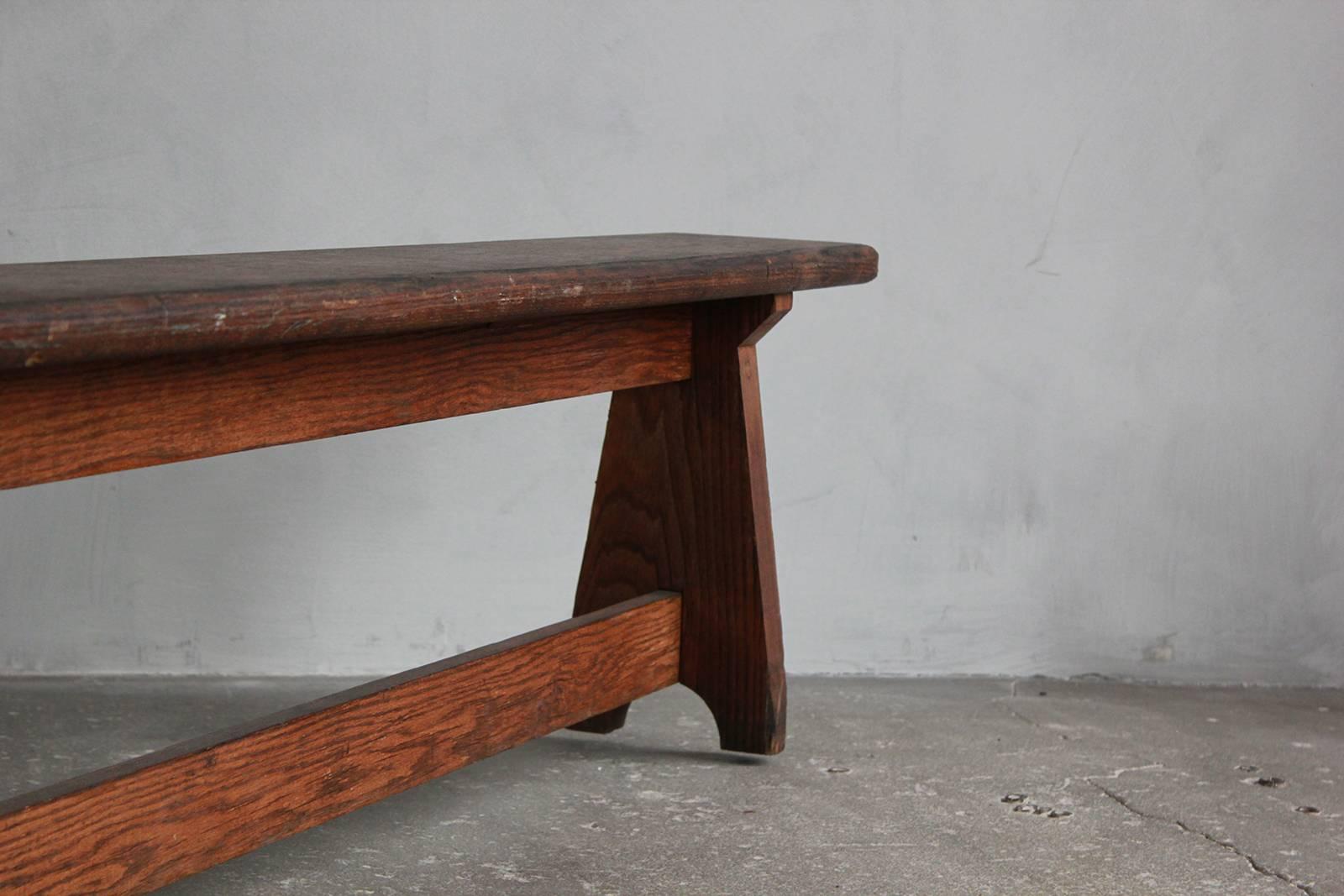 Mid-20th Century Long Rustic Bench with Middle Leg