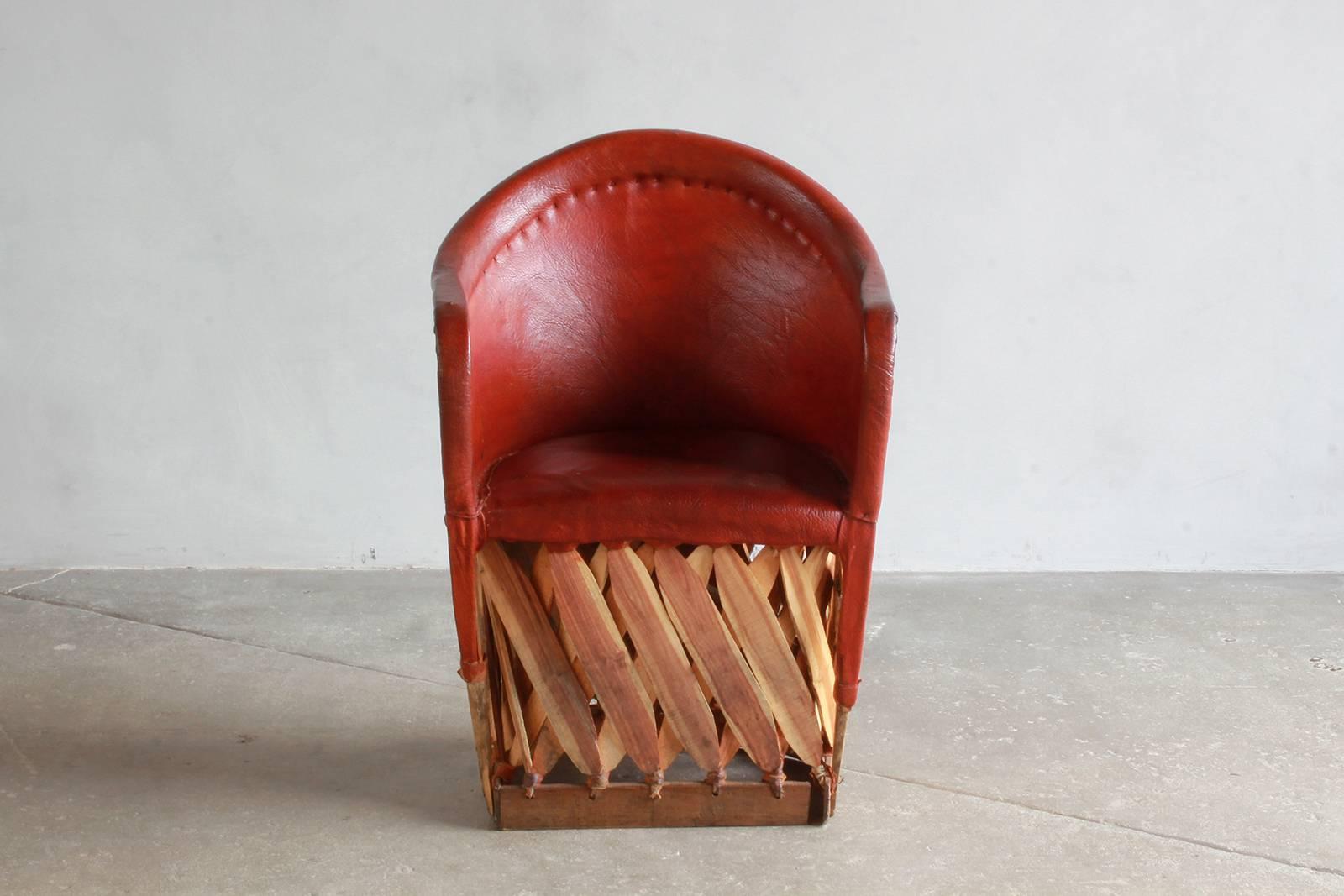 Set of Four Mexican Equipale Wood and Leather Chairs 1
